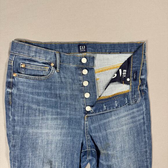 Gap Women's True Skinny High Rise Medium Wash Button Fly Ripped Raw Hem Jeans 30 - Picture 4 of 8